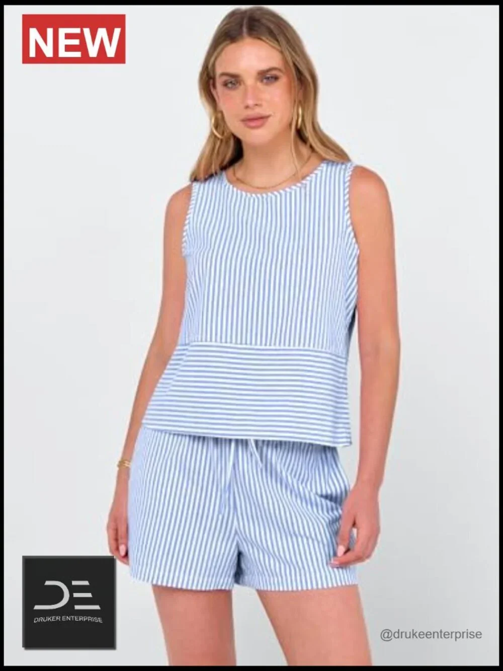 2 Piece Outfits Striped Tank Top Matching Shorts Lounge Set Beach Vacation